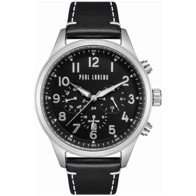 Paul Lorens, Armbanduhr, Zegarek Męski PL20011A-1A1+ BOX, Silber, Schwarz, (Analoguhr, Chronograph, 46 mm) Paul Lorens, Armbanduhr, Zegarek Męski PL20011A-1A1+ BOX, Silber, Schwarz, (Analoguhr, Chronograph, 46 mm)
