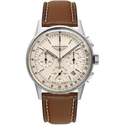 Bauhaus, Armbanduhr, Aviation 23765 Uhr Quarz 42 mm, Beige, Silber, Braun, (Analoguhr, Chronograph, 42 mm) Bauhaus, Armbanduhr, Aviation 23765 Uhr Quarz 42 mm, Beige, Silber, Braun, (Analoguhr, Chronograph, 42 mm)