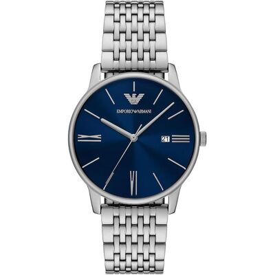 Giorgio Armani Emporio Armani, Armbanduhr, Herrenuhr, Silber, Blau, (Analoguhr, 39 mm) Giorgio Armani Emporio Armani, Armbanduhr, Herrenuhr, Silber, Blau, (Analoguhr, 39 mm)