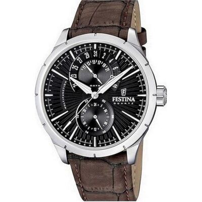 Festina, Armbanduhr, F16573/4, Silber, Schwarz, Braun, (Analoguhr, 46 mm) Festina, Armbanduhr, F16573/4, Silber, Schwarz, Braun, (Analoguhr, 46 mm)