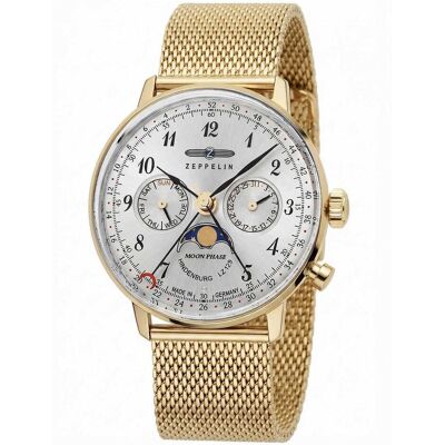 Zeppelin, Armbanduhr, 7039M-1 LZ Hindenburg Mondphase 36mm 3ATM, Gold, (Analoguhr, Mondphasenuhr, 36 mm) Zeppelin, Armbanduhr, 7039M-1 LZ Hindenburg Mondphase 36mm 3ATM, Gold, (Analoguhr, Mondphasenuhr, 36 mm)