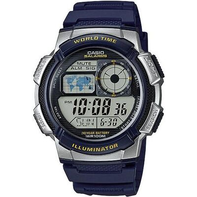 Casio Armbanduhr, Mod. WORLD TIME ILLUMINATOR - 5 Alarms, 10 Year battery, Schwarz, Silber, Blau, (43 mm) Casio Armbanduhr, Mod. WORLD TIME ILLUMINATOR - 5 Alarms, 10 Year battery, Schwarz, Silber, Blau, (43 mm)