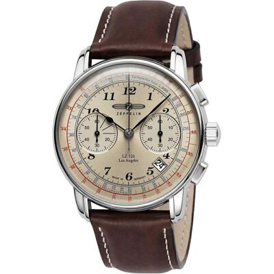 Zeppelin, Armbanduhr, LZ126 Los Angeles, Silber, Braun, Beige, (Chronograph, 42 mm) Zeppelin, Armbanduhr, LZ126 Los Angeles, Silber, Braun, Beige, (Chronograph, 42 mm)