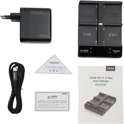 Accsoon Toprig 100W 4-Bay NP-F Fast Charger with EU GaN Charger (BC01EU3) (Kamera Akku Ladegerät), Kamera Stromversorgung, Schwarz Accsoon Toprig 100W 4-Bay NP-F Fast Charger with EU GaN Charger (BC01EU3) (Kamera Akku Ladegerät), Kamera Stromversorgung, Schwarz