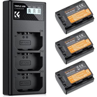 K&F Concept NP-FZ100 2280mAh Three-battery with Three Channel Charger, With LCD Screen Display (Kamera Akku, Kamera Akku Ladegerät), Kamera Stromversorgung, Schwarz K&F Concept NP-FZ100 2280mAh Three-battery with Three Channel Charger, With LCD Screen Display (Kamera Akku, Kamera Akku Ladegerät), Kamera Stromversorgung, Schwarz