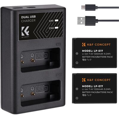 K&F Concept LP-E17 1250mAh Digital Camera Dual Battery with LED Dual Channel Charger, for Canon Camera (Kamera Akku), Kamera Stromversorgung, Schwarz K&F Concept LP-E17 1250mAh Digital Camera Dual Battery with LED Dual Channel Charger, for Canon Camera (Kamera Akku), Kamera Stromversorgung, Schwarz