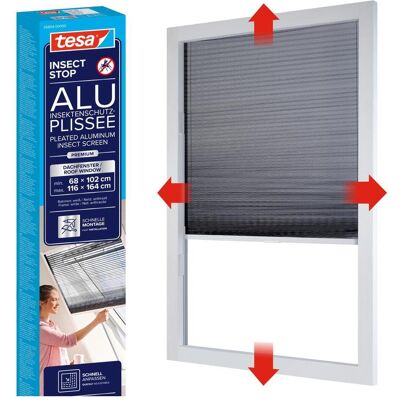 tesa, Fliegengitter, Insektenschutz Alu Plissee für Dachfenster, Rollo, teleskopierbar, einfache Montage ohne Bohren (164 x 102 cm) tesa, Fliegengitter, Insektenschutz Alu Plissee für Dachfenster, Rollo, teleskopierbar, einfache Montage ohne Bohren (164 x 102 cm)