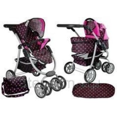 Alice, Kinderwagen, 2-in-1 Kinderwagen mit Tasche Babywanne schwarz-pink 7706 Lean Toys Alice, Kinderwagen, 2-in-1 Kinderwagen mit Tasche Babywanne schwarz-pink 7706 Lean Toys