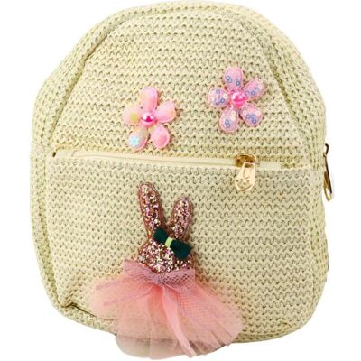 Lean Toys, Kindergartentasche, Kinderrucksack Besticktes Kaninchen im Kleid Blumen 2,5L 20cm Lean Toys, Kindergartentasche, Kinderrucksack Besticktes Kaninchen im Kleid Blumen 2,5L 20cm