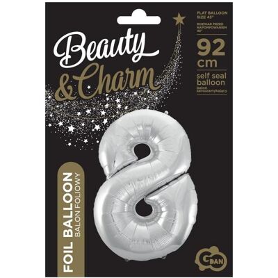 GoDan Folienballon Nummer 8 Beauty&Charm, Silber, 92 cm (1x) GoDan Folienballon Nummer 8 Beauty&Charm, Silber, 92 cm (1x)