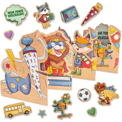 Papierdrachen Tischdeko Set Schule Superhelden Tiere - Set 5 Papierdrachen Tischdeko Set Schule Superhelden Tiere - Set 5