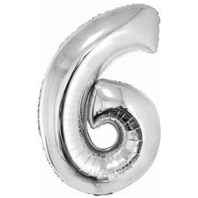 GoDan Foil balloon number "6" silver 85cm (1x) GoDan Foil balloon number "6" silver 85cm (1x)