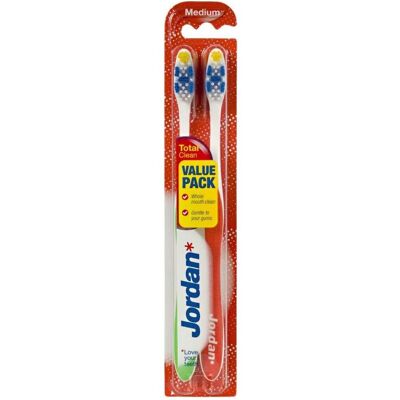 Jordan Total Clean Medium Zahnbürste 2er Pack - Unisex Jordan Total Clean Medium Zahnbürste 2er Pack - Unisex