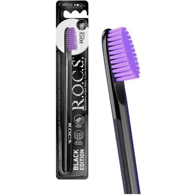 R.o.c.s., Handzahnbürste, Zahnbürste „Black Edition“ – Intelligente Borsten – Mittlere Härte – Farbenfrohes Design (Mittel) R.o.c.s., Handzahnbürste, Zahnbürste „Black Edition“ – Intelligente Borsten – Mittlere Härte – Farbenfrohes Design (Mittel)