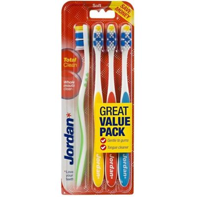 Jordan Total Clean Weiche Zahnbürste - Ergonomischer Griff, Profilierte Borsten, Zungenreiniger Jordan Total Clean Weiche Zahnbürste - Ergonomischer Griff, Profilierte Borsten, Zungenreiniger
