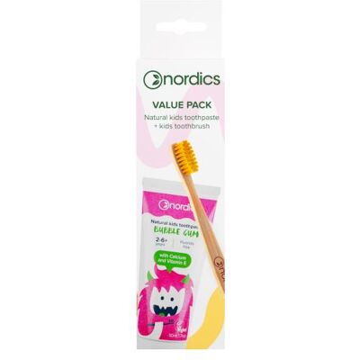 Nordics, Zahnpasta, Zahnpasta Kids Bubble Gum + Öko Zahnbürste Kids Gelb Nordics, Zahnpasta, Zahnpasta Kids Bubble Gum + Öko Zahnbürste Kids Gelb