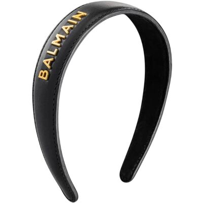 Balmain, Hair Extensions, Paris - Black Leather Headband with Gold Plated Logo Balmain, Hair Extensions, Paris - Black Leather Headband with Gold Plated Logo