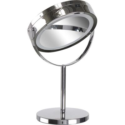 Beliani, Kosmetikspiegel, Kosmetikspiegel silber mit LED-Beleuchtung ø 20 cm VERDUN Beliani, Kosmetikspiegel, Kosmetikspiegel silber mit LED-Beleuchtung ø 20 cm VERDUN