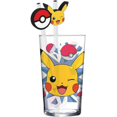 Stor, Kindergeschirr + Kinderbesteck, Pokémon Glas Tumbler mit Trinkhalmen Pikachu Stor, Kindergeschirr + Kinderbesteck, Pokémon Glas Tumbler mit Trinkhalmen Pikachu