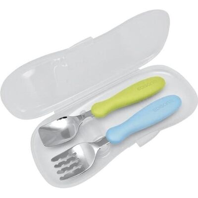 Edison mama, Kindergeschirr + Kinderbesteck, Besteck mit Kiwi/Sky-Etui Edison mama, Kindergeschirr + Kinderbesteck, Besteck mit Kiwi/Sky-Etui