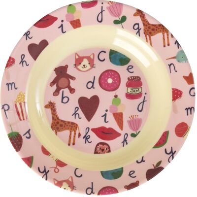 Rice, Kindergeschirr + Kinderbesteck, - Melamine Kids Bowl with ABC Print - Pink - 250 ml Rice, Kindergeschirr + Kinderbesteck, - Melamine Kids Bowl with ABC Print - Pink - 250 ml