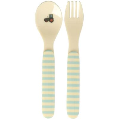 Rice, Kindergeschirr + Kinderbesteck, - Kids Melamine Spoon and Fork with ABC Print - Blue Rice, Kindergeschirr + Kinderbesteck, - Kids Melamine Spoon and Fork with ABC Print - Blue