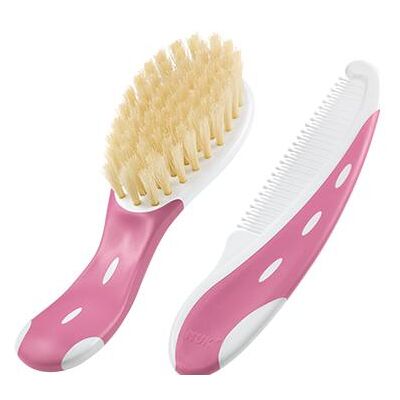 NUK, Babykörperpflege, Babybürste mit Kamm, Bürste aus 100% Naturhaar, Kamm mit abgerundeten Spitzen, rot NUK, Babykörperpflege, Babybürste mit Kamm, Bürste aus 100% Naturhaar, Kamm mit abgerundeten Spitzen, rot