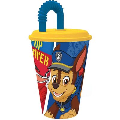 Stor, Kindergeschirr + Kinderbesteck, Paw Patrol "PUP POWER" - Becher mit Deckel und Strohhalm, 430 ml Stor, Kindergeschirr + Kinderbesteck, Paw Patrol "PUP POWER" - Becher mit Deckel und Strohhalm, 430 ml