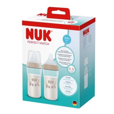 NUK, Babyflasche, Perfect Match Twin Bottle Set 260ml PP-Babyflaschen Affe (260 ml) NUK, Babyflasche, Perfect Match Twin Bottle Set 260ml PP-Babyflaschen Affe (260 ml)