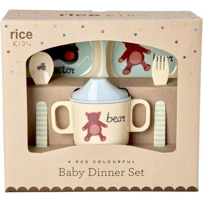 Rice, Kindergeschirr + Kinderbesteck, - Melamine Baby Dinner Set - Blue ABC Print - 4 pcs Rice, Kindergeschirr + Kinderbesteck, - Melamine Baby Dinner Set - Blue ABC Print - 4 pcs