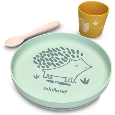 Miniland, Kindergeschirr + Kinderbesteck, Silicone Meal Set Forest Miniland, Kindergeschirr + Kinderbesteck, Silicone Meal Set Forest