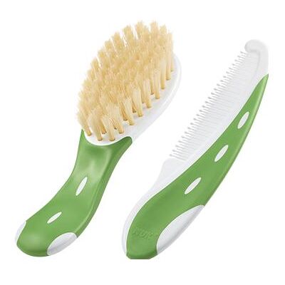 NUK, Babykörperpflege, Babybürste mit Kamm, Bürste aus 100% Naturhaar, Kamm mit abgerundeten Spitzen, grün NUK, Babykörperpflege, Babybürste mit Kamm, Bürste aus 100% Naturhaar, Kamm mit abgerundeten Spitzen, grün