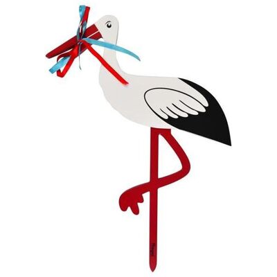 Magni, Babyerinnerungen, Wooden birth stork - Red and blue ribbon - Small - 55 cm Magni, Babyerinnerungen, Wooden birth stork - Red and blue ribbon - Small - 55 cm