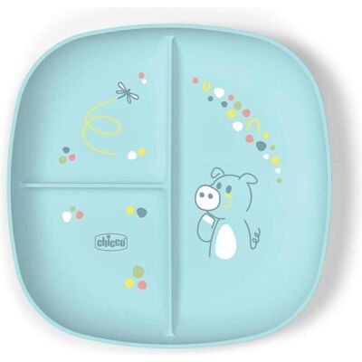 Chicco Kindergeschirr + Kinderbesteck, 3-teilige blaue Platte 12m+ Chicco Kindergeschirr + Kinderbesteck, 3-teilige blaue Platte 12m+