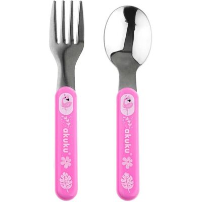 Akuku, Kindergeschirr + Kinderbesteck, Kinder-Edelstahl-Löffel und -Gabel rosa Akuku, Kindergeschirr + Kinderbesteck, Kinder-Edelstahl-Löffel und -Gabel rosa