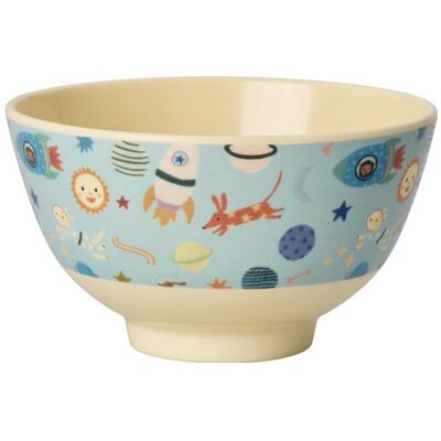 Rice, Kindergeschirr + Kinderbesteck, - Melamine Bowl with Dogs in Space Print - Blue - Small - 300 ml Rice, Kindergeschirr + Kinderbesteck, - Melamine Bowl with Dogs in Space Print - Blue - Small - 300 ml