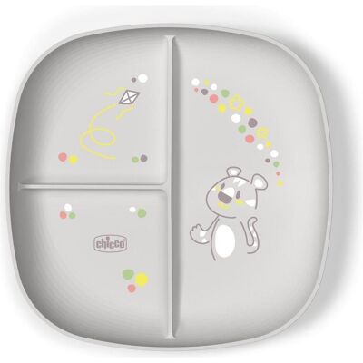 Chicco Kindergeschirr + Kinderbesteck, 3-teilige graue Platte 12m+ Chicco Kindergeschirr + Kinderbesteck, 3-teilige graue Platte 12m+