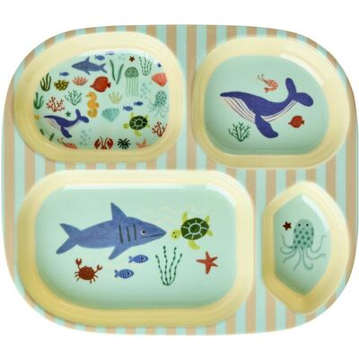 Rice, Kindergeschirr + Kinderbesteck, - Kids 4 Room Plate with Blue Ocean Print - Blue Rice, Kindergeschirr + Kinderbesteck, - Kids 4 Room Plate with Blue Ocean Print - Blue