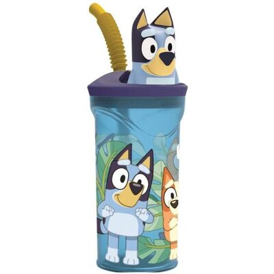 Magni, Kindergeschirr + Kinderbesteck, Trinkbecher Bluey mit 3D Strohhalm blau 360ml Magni, Kindergeschirr + Kinderbesteck, Trinkbecher Bluey mit 3D Strohhalm blau 360ml