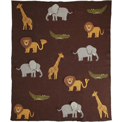 Rice, Babydecke, - Knitted Baby Blanket with Animals and 3D Details - Chocolate Brown Rice, Babydecke, - Knitted Baby Blanket with Animals and 3D Details - Chocolate Brown