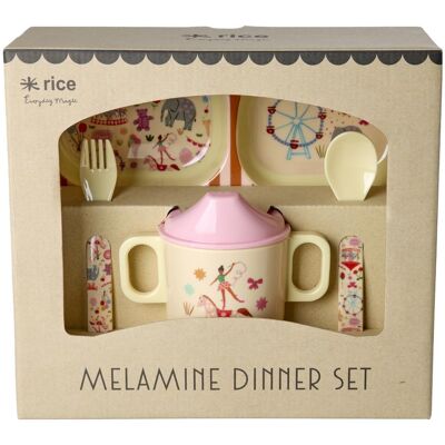 Rice, Kindergeschirr + Kinderbesteck, - Melamine Baby Dinner Set - Fun Fair Print - Pink Rice, Kindergeschirr + Kinderbesteck, - Melamine Baby Dinner Set - Fun Fair Print - Pink