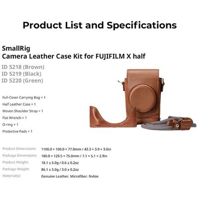 SmallRig Leather Case Kit für X half Braun, Kameratasche, Braun SmallRig Leather Case Kit für X half Braun, Kameratasche, Braun