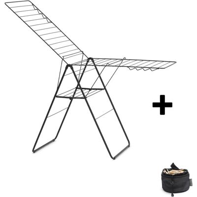 Brabantia HangOn Droogrek inklapbaar - 25 meter - met Wasknijpertasje - Matt Black, Wäscheständer, Schwarz Brabantia HangOn Droogrek inklapbaar - 25 meter - met Wasknijpertasje - Matt Black, Wäscheständer, Schwarz