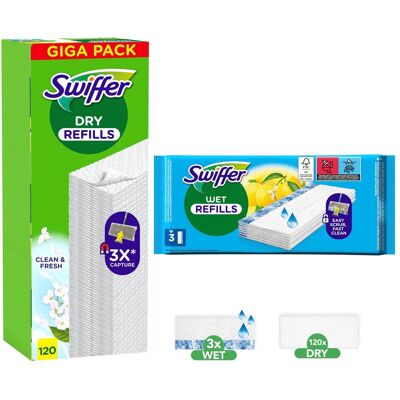 Swiffer Bodenwischer Mit 120 Trockenen Und 3 Feuchten Bodentüchern, Reinigungsutensil, Weiss Swiffer Bodenwischer Mit 120 Trockenen Und 3 Feuchten Bodentüchern, Reinigungsutensil, Weiss