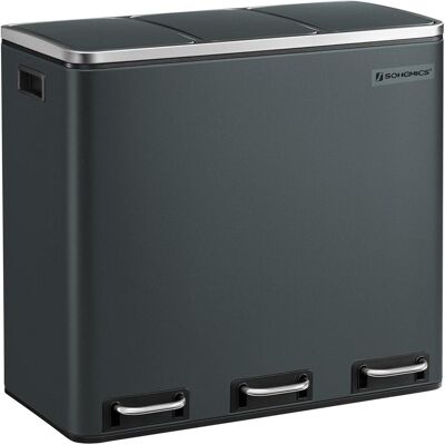 Songmics Mülleimer Küche Mülltrennsystem 3 Fächer Grüngrau, Abfalleimer, Grau Songmics Mülleimer Küche Mülltrennsystem 3 Fächer Grüngrau, Abfalleimer, Grau