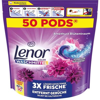 Lenor All-in-1 Pods Amethyst & Blütentraum Waschmittel 50 WL, Waschmittel + Textilpflege Lenor All-in-1 Pods Amethyst & Blütentraum Waschmittel 50 WL, Waschmittel + Textilpflege