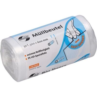 Deiss Müllbeutel 30L aus HDPE 500x600 mm, Abfallsack, Transparent Deiss Müllbeutel 30L aus HDPE 500x600 mm, Abfallsack, Transparent