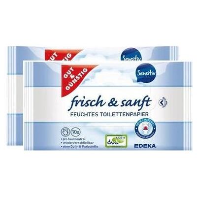 Gut & Günstig, Toilettenpapier, GUT&GÜNSTIG Feuchtes Toilettenpapier frisch & sanft 1-lagig 140 Tücher (1 Stk.) Gut & Günstig, Toilettenpapier, GUT&GÜNSTIG Feuchtes Toilettenpapier frisch & sanft 1-lagig 140 Tücher (1 Stk.)