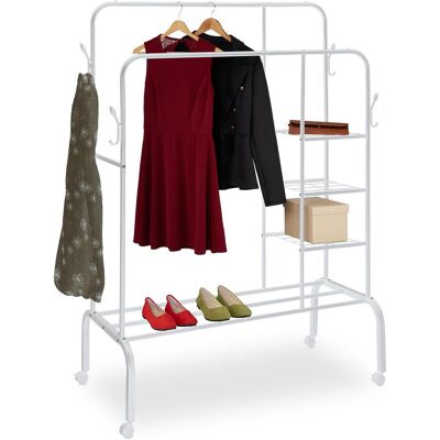 Relaxdays, Garderobe + Kleiderstange, - Kleiderständer auf Rollen Doppelstangen, Weiss, 130 x 49 x 154 cm Relaxdays, Garderobe + Kleiderstange, - Kleiderständer auf Rollen Doppelstangen, Weiss, 130 x 49 x 154 cm
