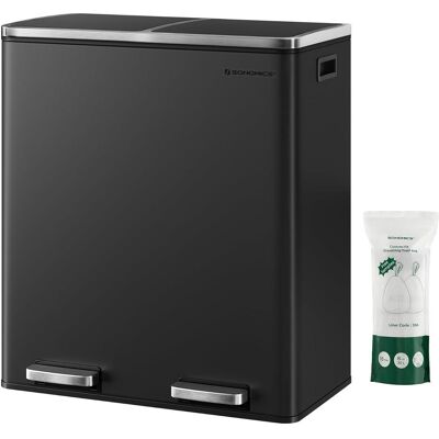 Songmics Treteimer 2 x 30 L, Schwarz, Fassungsvermögen: 60, Abfalleimer, Schwarz Songmics Treteimer 2 x 30 L, Schwarz, Fassungsvermögen: 60, Abfalleimer, Schwarz